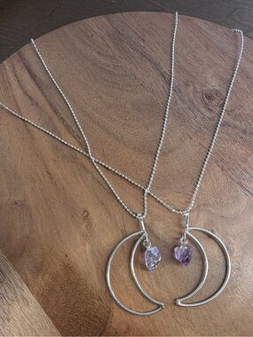 SET of Matching Silver Amethyst Drop Friendship Moons
